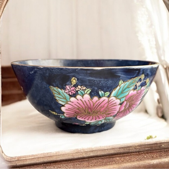 VTG WBI Chinoiserie Enameled Porcelain Rose Punch Bowl - Picture 5 of 11